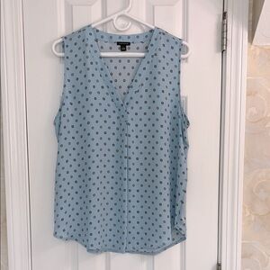 Ann Taylor Mixed Media Blue, Tan and Black Pattern Sleeveless Top. EUC